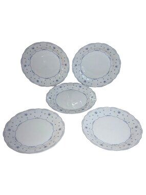 5 Tirschenreuth Bavaria Baronesse Blue Fleur De Lis Bread & Butter Plates German